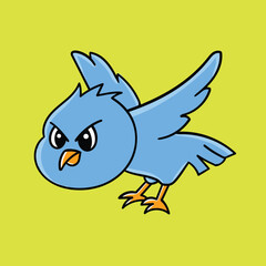 Adorable blue bird flying in angry