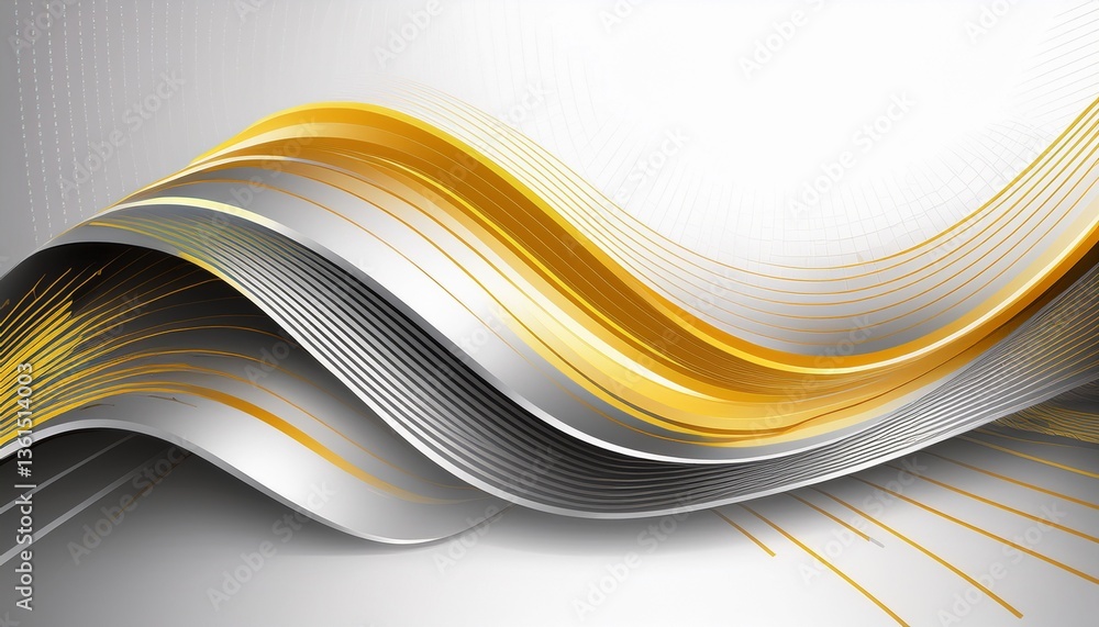 Poster abstract motion geometric shiny gold and silver overlapping technology concept perspective on white 