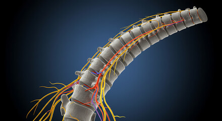 Spinal Cord Anatomy Illustration with Vertebrae Nerves and Blood Vessels