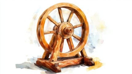 Wooden Wheel Watercolor Museum Exhibit