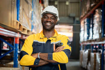 A man in a yellow and black uniform is smiling and posing for a picture. He is wearing a hard hat...