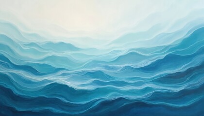 Obraz premium Abstract ocean art painting undulating aquatic hues. Calm water waves shades of blue. Painting artwork captures water, ocean, sea, coastal nature themes. Artwork for interior decor, travel, vacation,