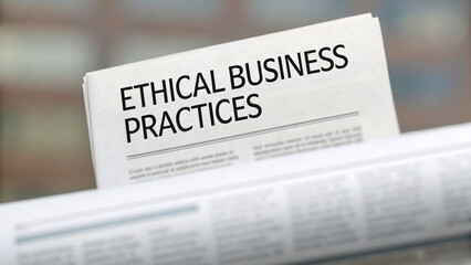 Obraz premium ESG Environmental Social Governance Newspaper headline about ethical business practices, focusing on integrity