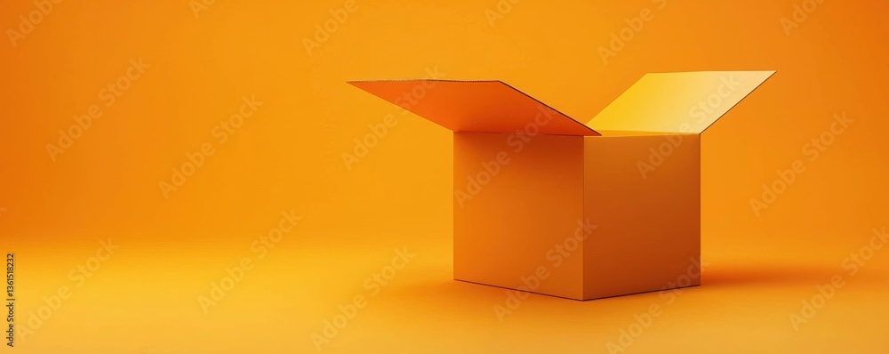Poster a vibrant orange box opens against a matching background, creating a striking visual of simplicity a