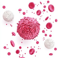 A vibrant representation of cells, showcasing various shapes and sizes, highlighting biological structures in a striking, abstract format.