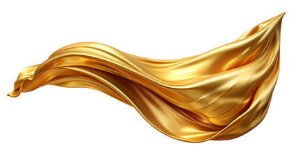 golden cloth material flying in the wind isolated  on white  background PNG. GENERATIVE AI