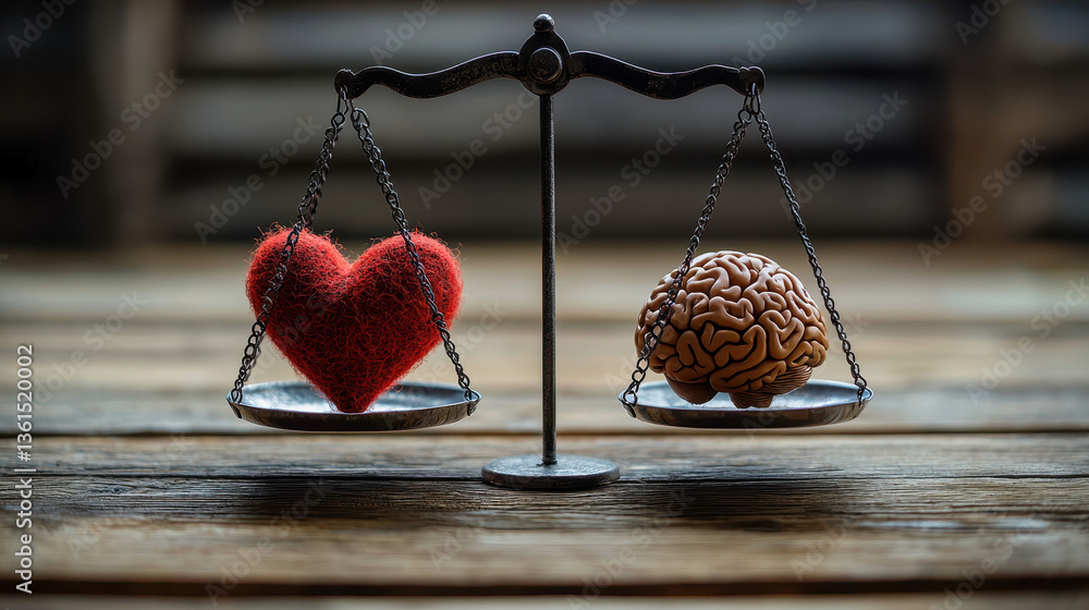 Aufkleber balanced scales represent the harmony between emotion and logic with a glowing heart and detailed br