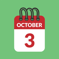October 3 Calendar icon vector illustration.
