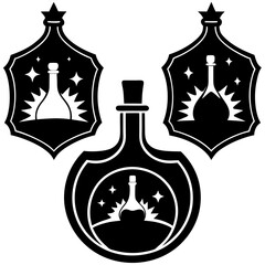 A set of potion bottle label with eerie design silhouette vector illustration 