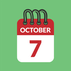 October 7 Calendar icon vector illustration.