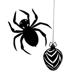 A spider with candy caught in it's web silhouette vector illustration