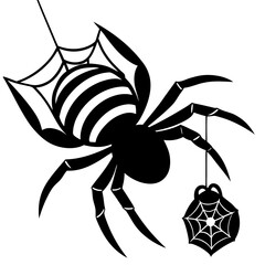 A spider with candy caught in it's web silhouette vector illustration