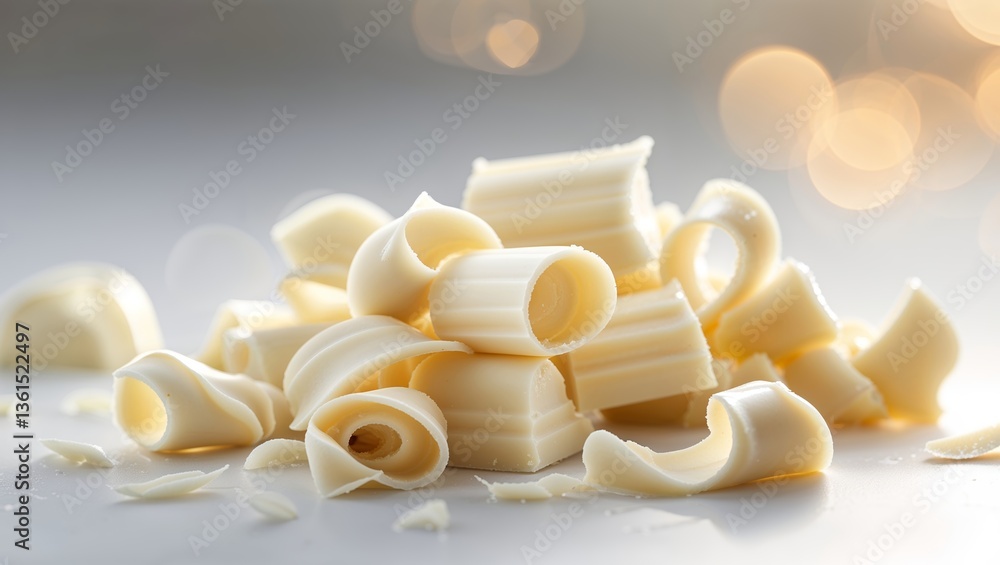 Aufkleber delicate curls of white chocolate on a smooth surface with soft blurred background