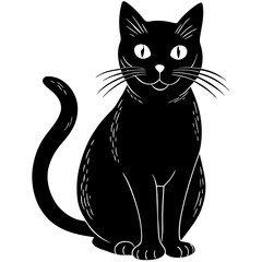 Black cat with glowing eye  silhouette vector illustration