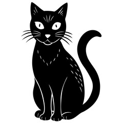 Black cat with glowing eye  silhouette vector illustration