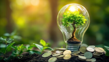 Tree inside light bulb symbolizing green energy sustainability eco growth environmental conservation concept