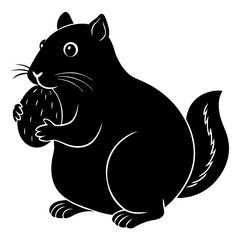 Chubby hamster munching on a peanut silhouette vector illustration