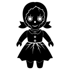 Creepy doll with cracked porcelain face silhouette vector illustration 