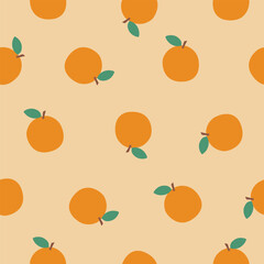 Vector seamless pattern with orange fruits, leaves,and branches. Cute orange fruit summer background. Flat style pattern for print,fabric,textile and packaging.