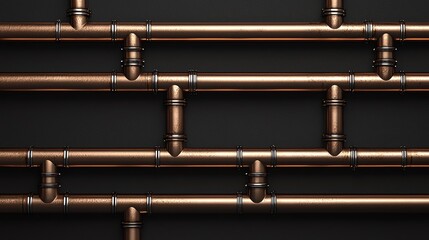 Fototapeta premium Close-up of copper plumbing pipes in parallel.