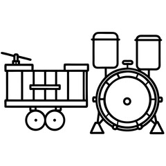 Vector illustration of a vintage train and locomotive symbol with cartoon style, featuring a truck and tractor design, representing business and transport technology in black pixel art
