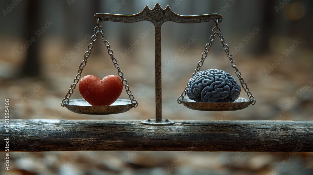 Poster balanced scales illustrate the harmony between emotion and intellect in the realm of emotional intel