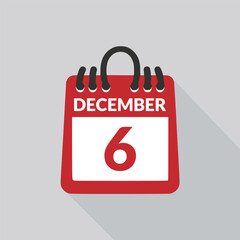 December 6 Calendar icon vector illustration.