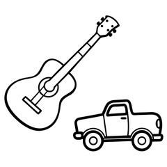 Guitar pickup truck line art vector illustration 