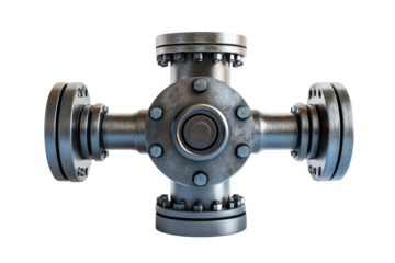 A Powerful Industrial Valve, A Robust Metal Crossroad Connecting Vital Flows, Showcasing Intricate Details And Gleaming Metallic Surfaces Against A Stark White Backdrop Isolated on Transparent Backgro