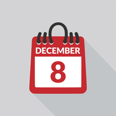 December 8 Calendar icon vector illustration.