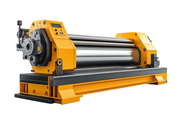 Fototapeta premium A Powerful Yellow Industrial Rolling Machine, Precision-engineered For Seamless Metal Shaping, Showcasing Sleek Chrome Rollers And A Sturdy Frame Against A Clean Isolated on Transparent Background