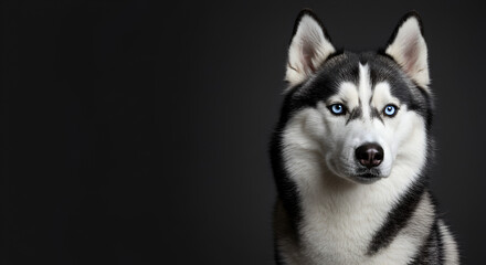 Obraz premium Majestic Husky With Piercing Blue Eyes Against Dark Background