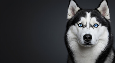Obraz premium Striking Siberian Husky with Blue Eyes Against Dark Gray Background