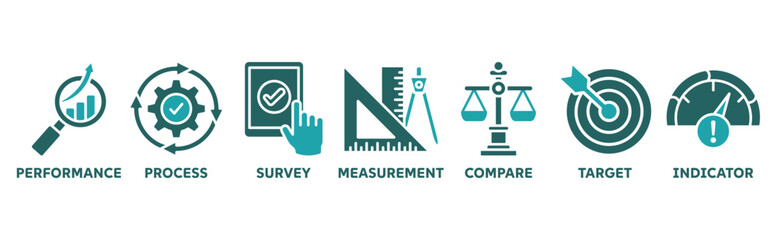 Benchmarking icon vector illustration icon set of performance, process, survey, measurement, compare, target, and indicator 