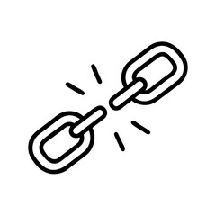 Vector icon of a broken chain link symbolizing disconnect and separation