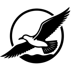 Seagull flying over a golden sunset silhouette vector illustration