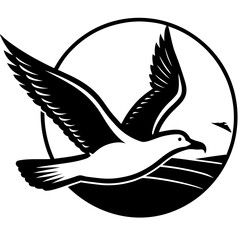 Seagull flying over a golden sunset silhouette vector illustration