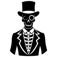 Skeleton in a top hat and monocle silhouette vector illustration