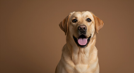 Joyful Labrador With Bright Smile Against Brown Background