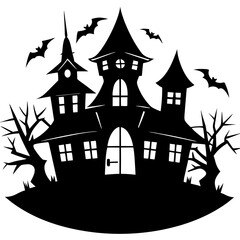 Spooky haunted house silhouette vector illustration