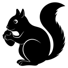 Squirrel hiding nut in it's cheek silhouette vector illustration