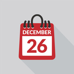December 26 Calendar icon vector illustration.