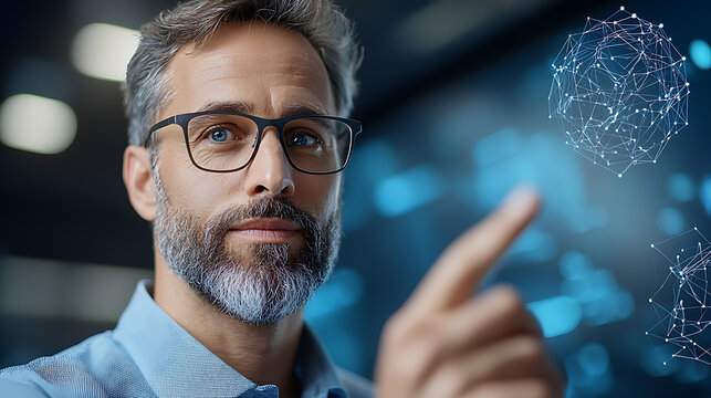 Researcher presenting quantum theories in a cutting-edge technology lab digital visualization engaging environment professional viewpoint