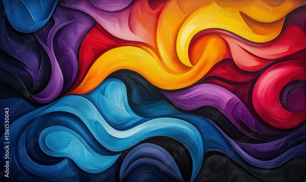 Poster vibrant colorful swirls and flows intertwine in an abstract painting, creating motion and energy.