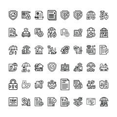 A Bundle of insurence related icons set with various symbols and elements in a doodle style