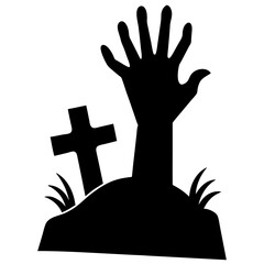Zombie hand rising from the grave silhouette vector illustration