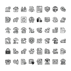 A Bundle of insurence related icons set with various symbols and elements in a doodle style