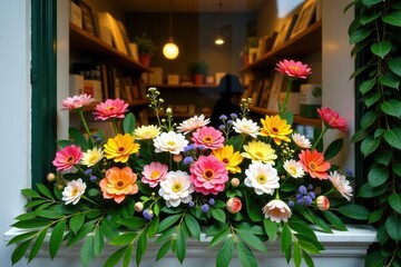 Vibrant Gerbera Daisies in a Window Box Displaying a Colorful Floral Arrangement with Lush Green Foliage