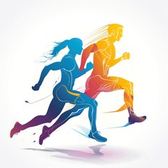 Obraz premium running men and women, silhouettes, vector, white background