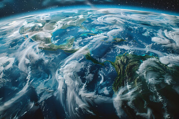 A Celestial View: Earth's Diverse Terrains and Swirling Clouds from Xalilean Satellite Imagery